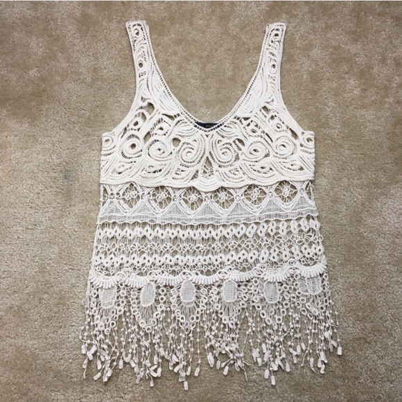 dulcie Tops - Dulcie Ivory Crochet Fringe Top Size Small